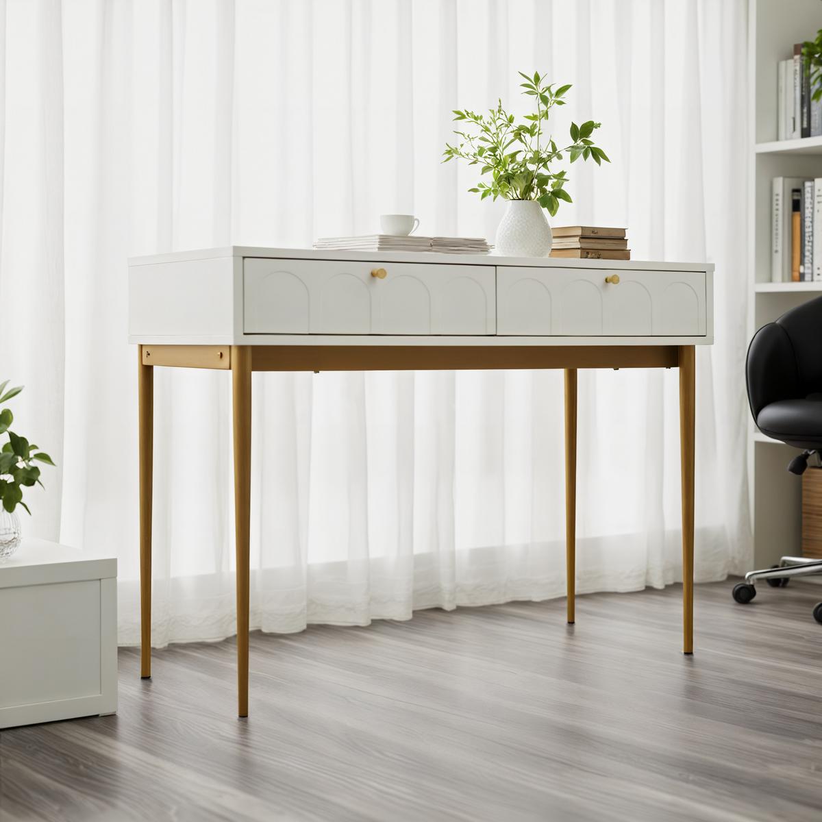 SCHMINKTISCH Cremeweiß und Golden 100/76,5/45 cm - Beige, Holzwerkstoff/Metall (100/76/45cm) - Urban Meuble
