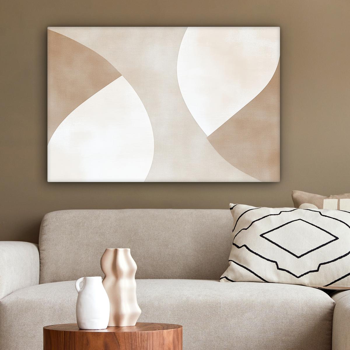 LEINWANDBILD Braun - Japandi - Abstrakt Gemälde 60x40 cm - Sandfarben, Textil (60/40cm) - MuchoWow
