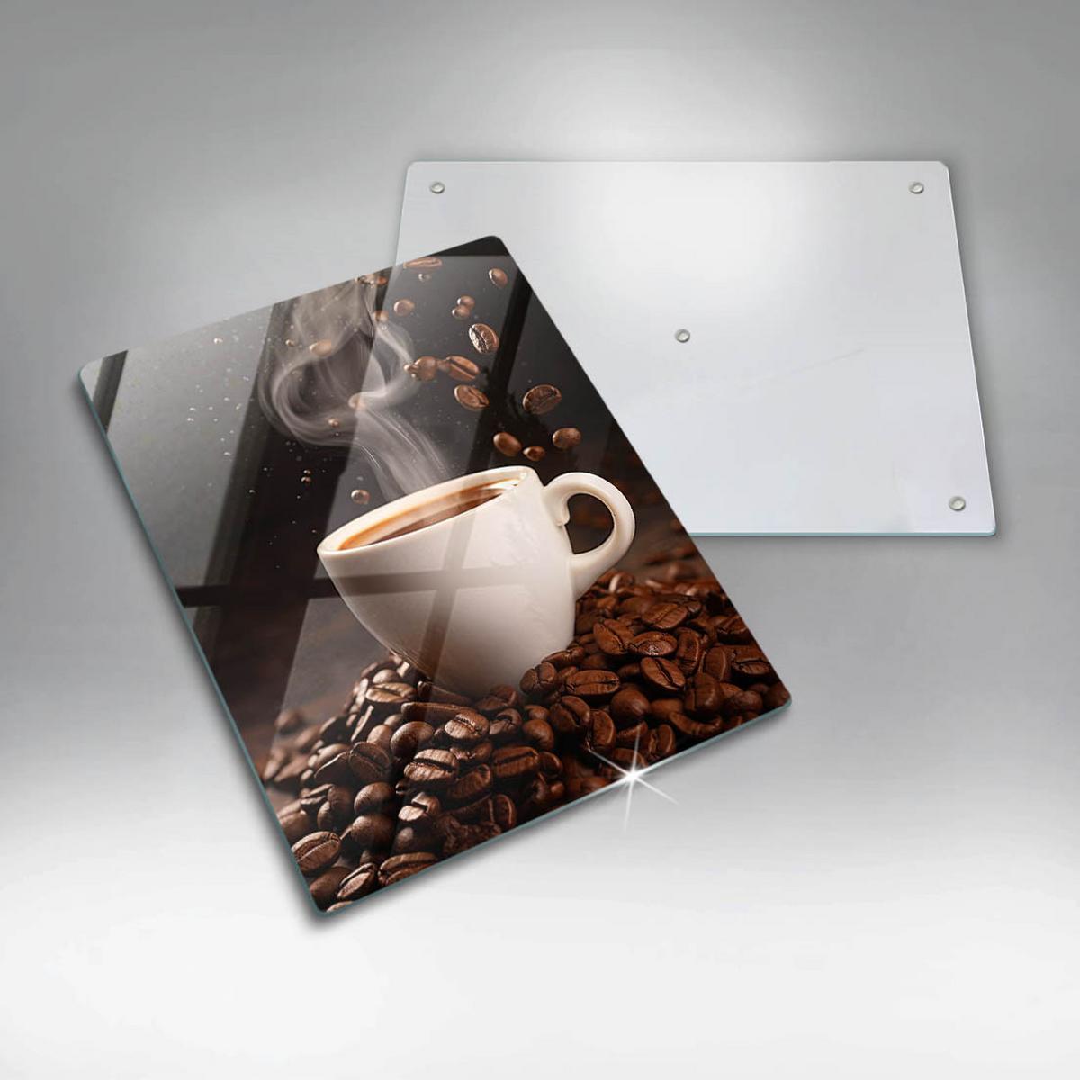 GLASPLATTE 40x52 cm Heiße Tasse Kaffee - Dunkelbraun, Glas (40/52cm) - Wallfluent
