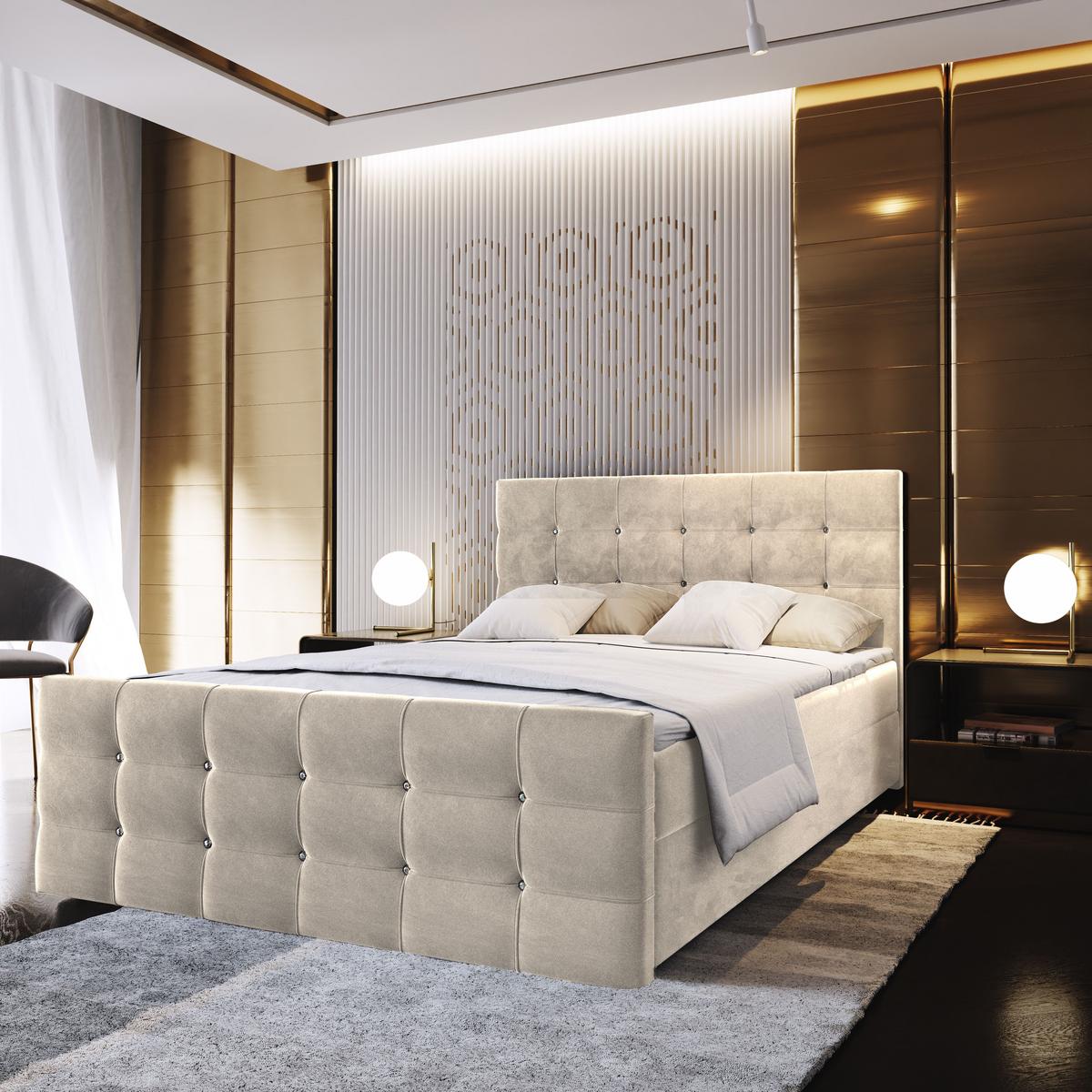 BOXBETT SLAT 160x200 cm mit Matratze und Topper - Beige - Beige, Holz (160/200cm) - MASSENO