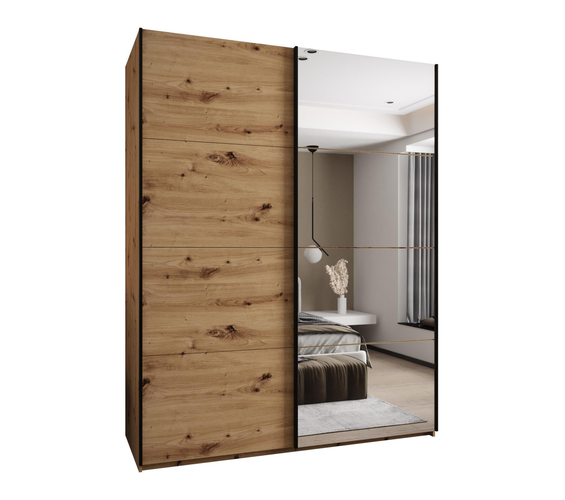 SCHWEBETÜRENSCHRANK 245,5/190/64 2-türig - Schwarz/Eiche Artisan, Holz/Metall (190/245/64cm) - Abiks Möbel