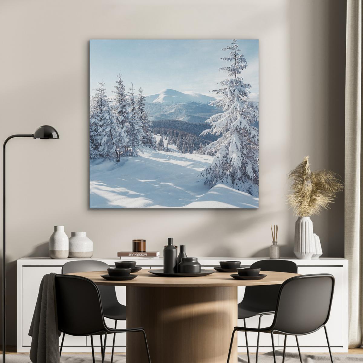 AKUSTIKBILD Winterlandschaft - Natur - Berge - Bäume - Schnee Akustikpaneele 90x90 cm - Hellblau, Kunststoff (90/90/0.9cm) - MuchoWow