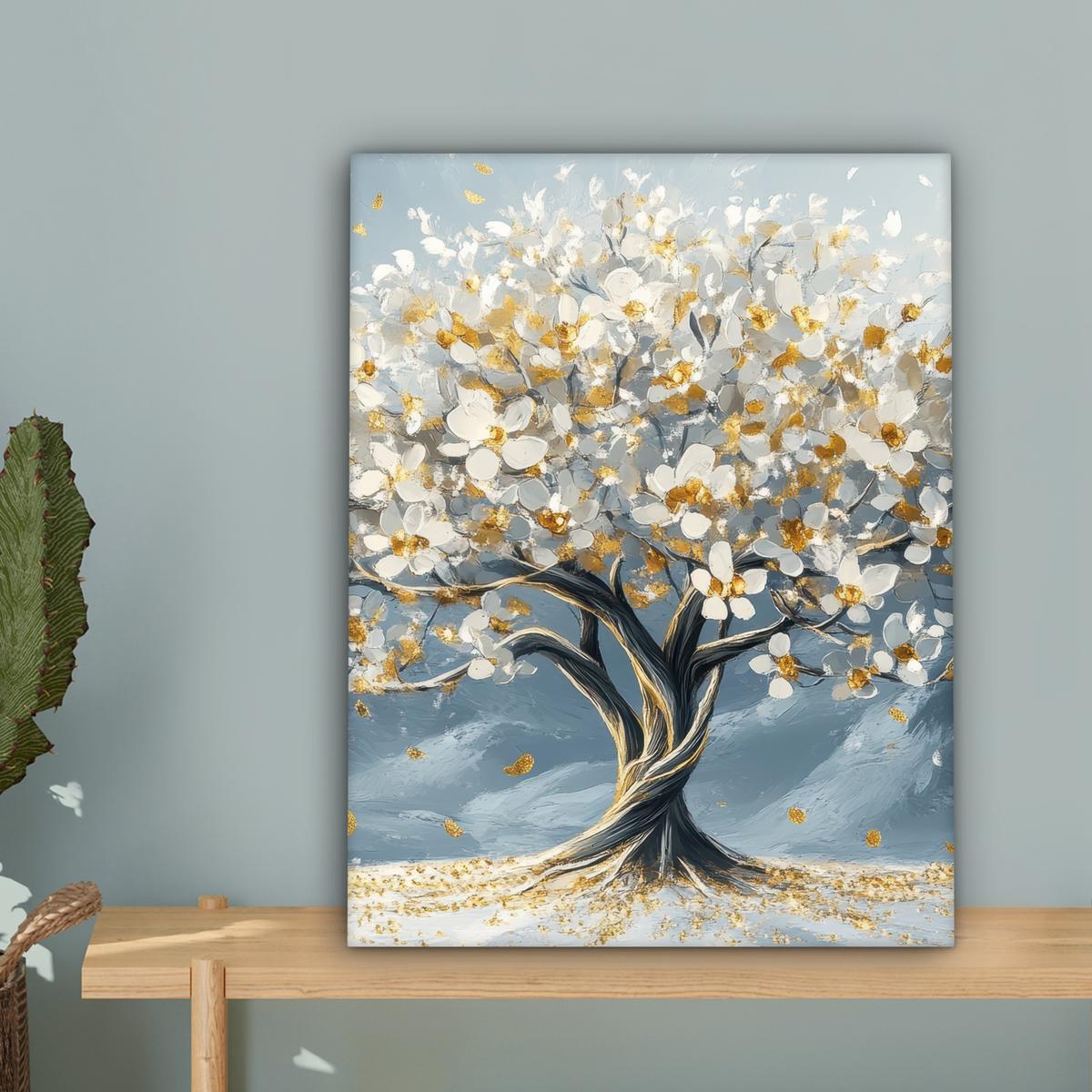 LEINWANDBILD Baum - Winter - Baum des Lebens - Modern - Gold Room Decor 30x40 cm - Goldfarben, Textil (30/40cm) - MuchoWow