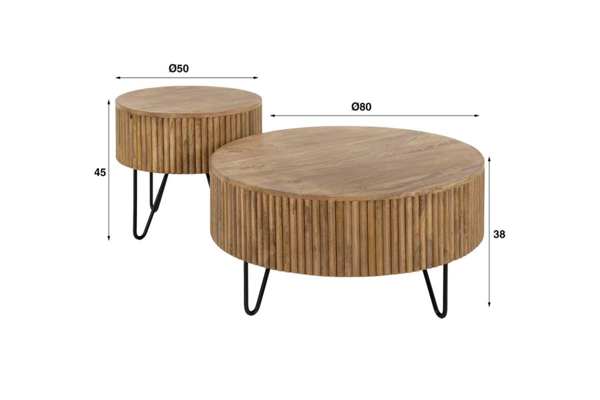 COUCHTISCH LORENA 2ER SET Braun Mango - Schwarz/Braun, Holz/Metall (80/80/38cm) - KAWOLA