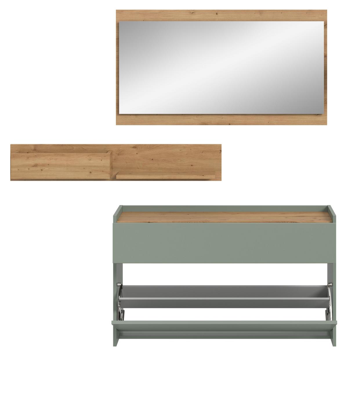GARDEROBE-SET Salbei und Artisan Eiche, Garderobe 3-teilig, 140 x 197 cm, Borga - Salbeigrün/Eiche Artisan, Holzwerkstoff (140/197/32cm) - Inn.Furn