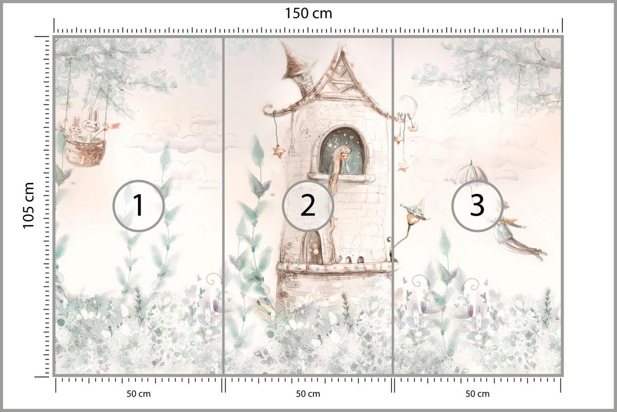 FOTOTAPETE für Kinderzimmer Die Prinzessin im Turm Märchen Pflanzen 150x105 - Beige, Papier (150/105cm) - Muralo