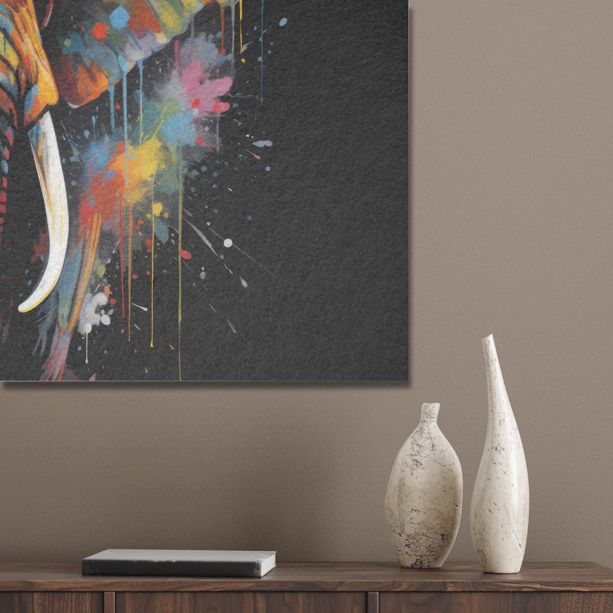 AKUSTIKBILD Elefant - Graffiti - Schwarz - Tiere - Farben Gemälde 80x60 cm - Schwarz, Kunststoff (80/60/0.9cm) - MuchoWow