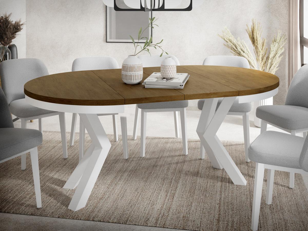 ESSTISCH Clara Weiß runder ausziehbarer, Lefkas Eiche 100-180/100/76 cm - Alteiche/Weiß, Holzwerkstoff/Metall (100/176/76cm) - WFL GROUP