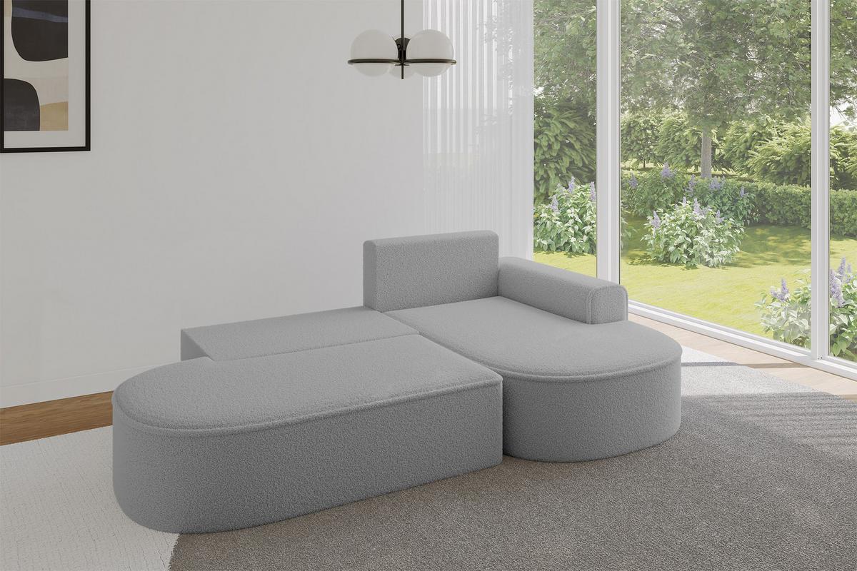 ECKSOFA mit Schlaffunktion und Bettkasten Ottomane Rechts MARI-L1-S - 283x167x73 cm Hellgrau Bouclé - Hellgrau/Schwarz, Holzwerkstoff/Kunststoff (167/283cm) - ALTDECOR