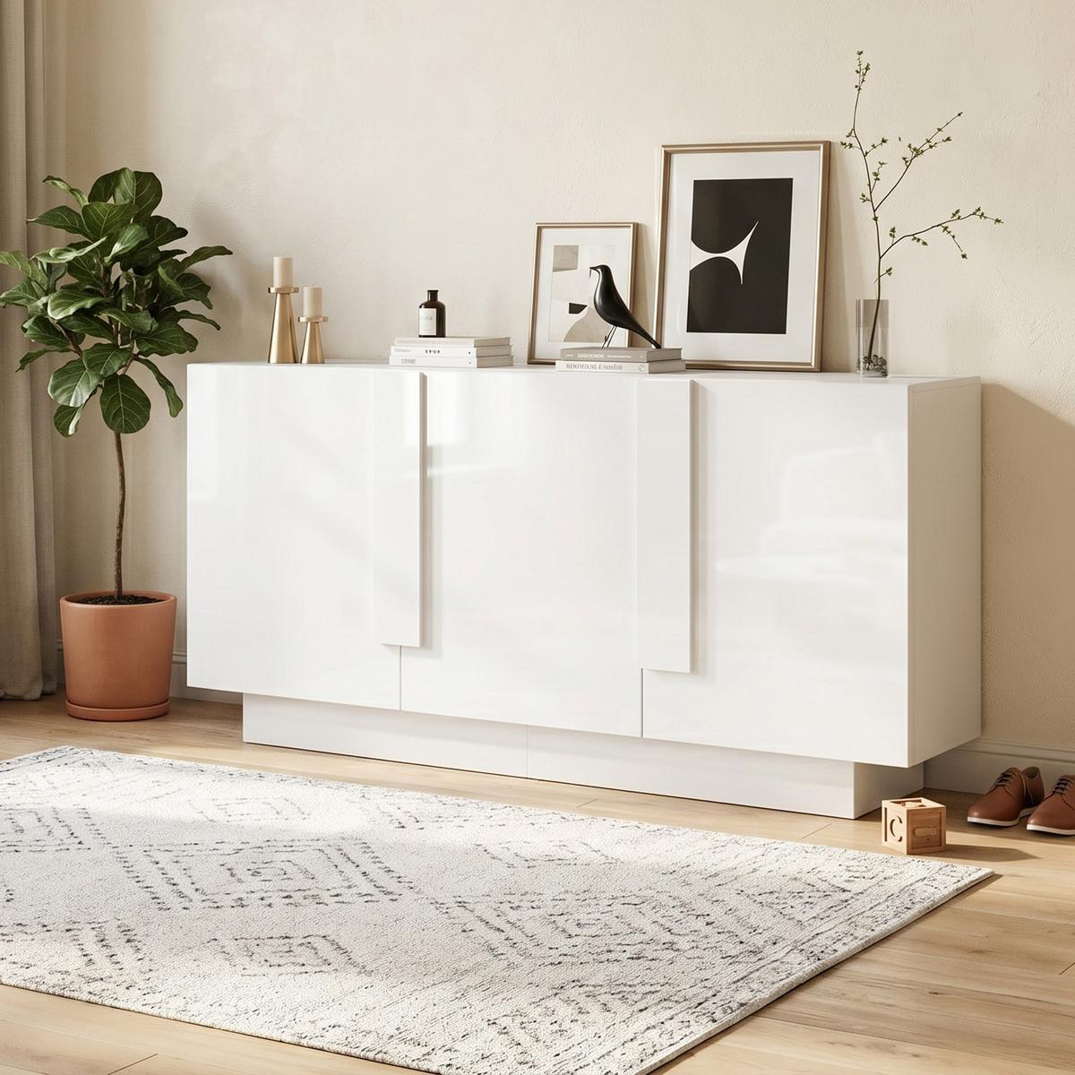 SIDEBOARD 160cm Weiß Hochglanz – Kommode mit 3 Türen & 6 Fächern - Weiß, Holzwerkstoff (35/60/160cm) - Urban Meuble