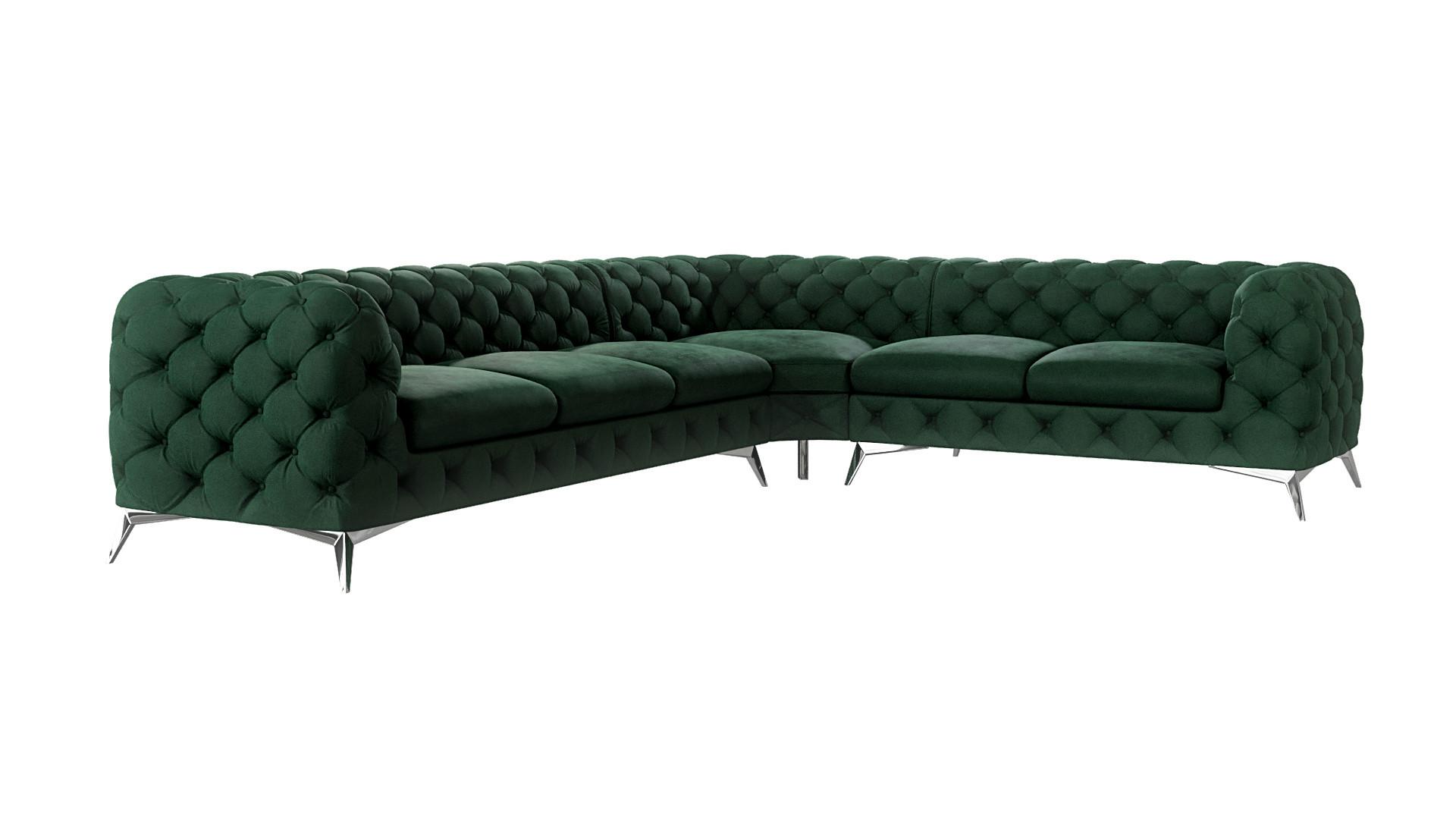 ECKSOFA Chesterfield Laura Flasche Grün Samt - Smaragdgrün/Silberfarben, Holz/Textil (323/264cm) - S-Style