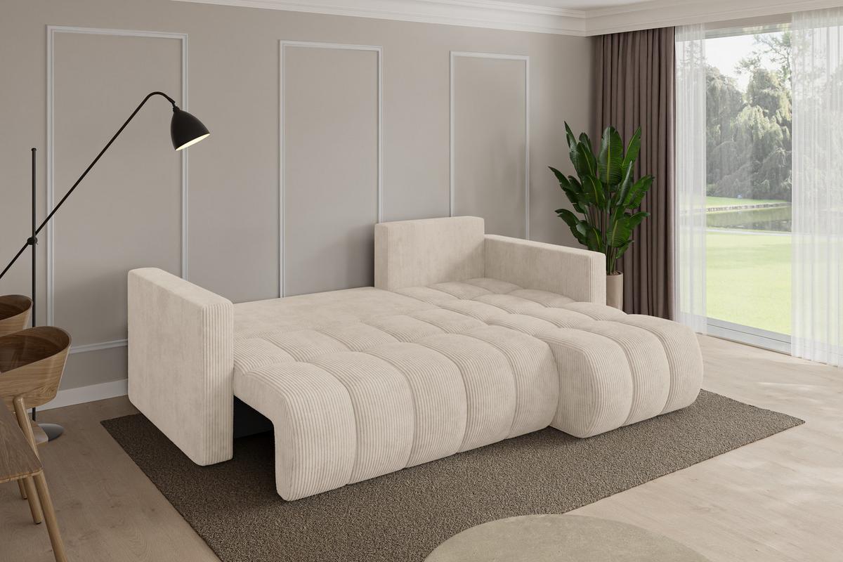 ECKSOFA mit Schlaffunktion Ottomane Rechts GARD-L 226x146x85 Beige Cord - Beige/Schwarz, Holzwerkstoff/Kunststoff (226/146cm) - ALTDECOR