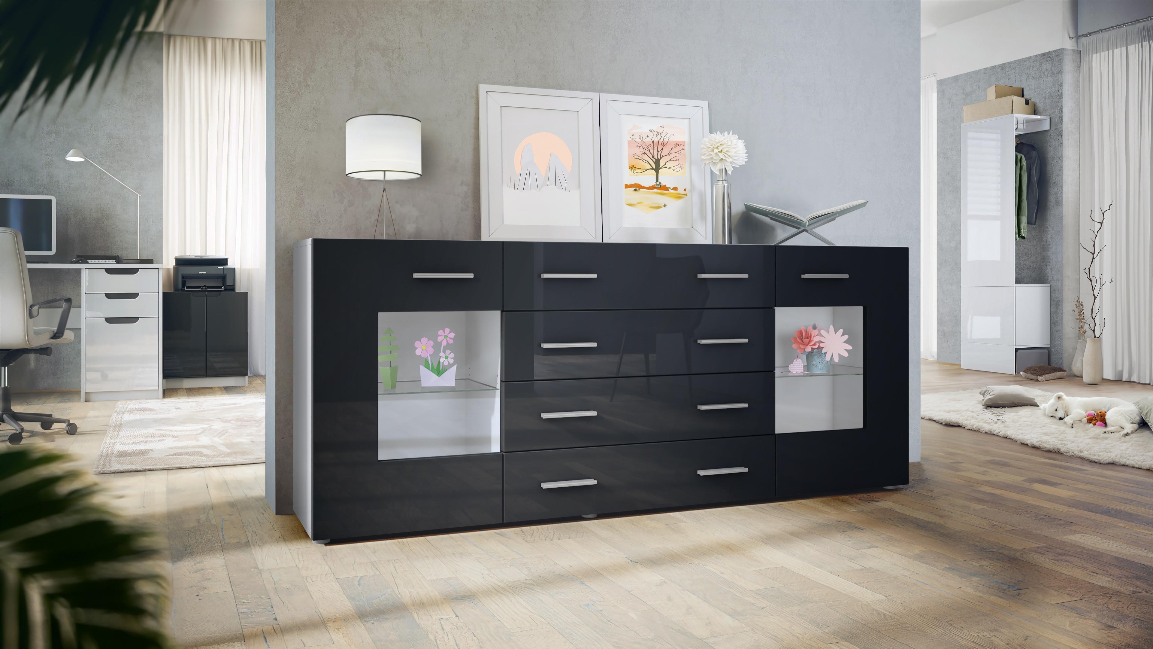 SIDEBOARD Noah Schwarz Hochglanz - Schwarz Hochglanz, Holzwerkstoff (166/72/35cm) - Vladon