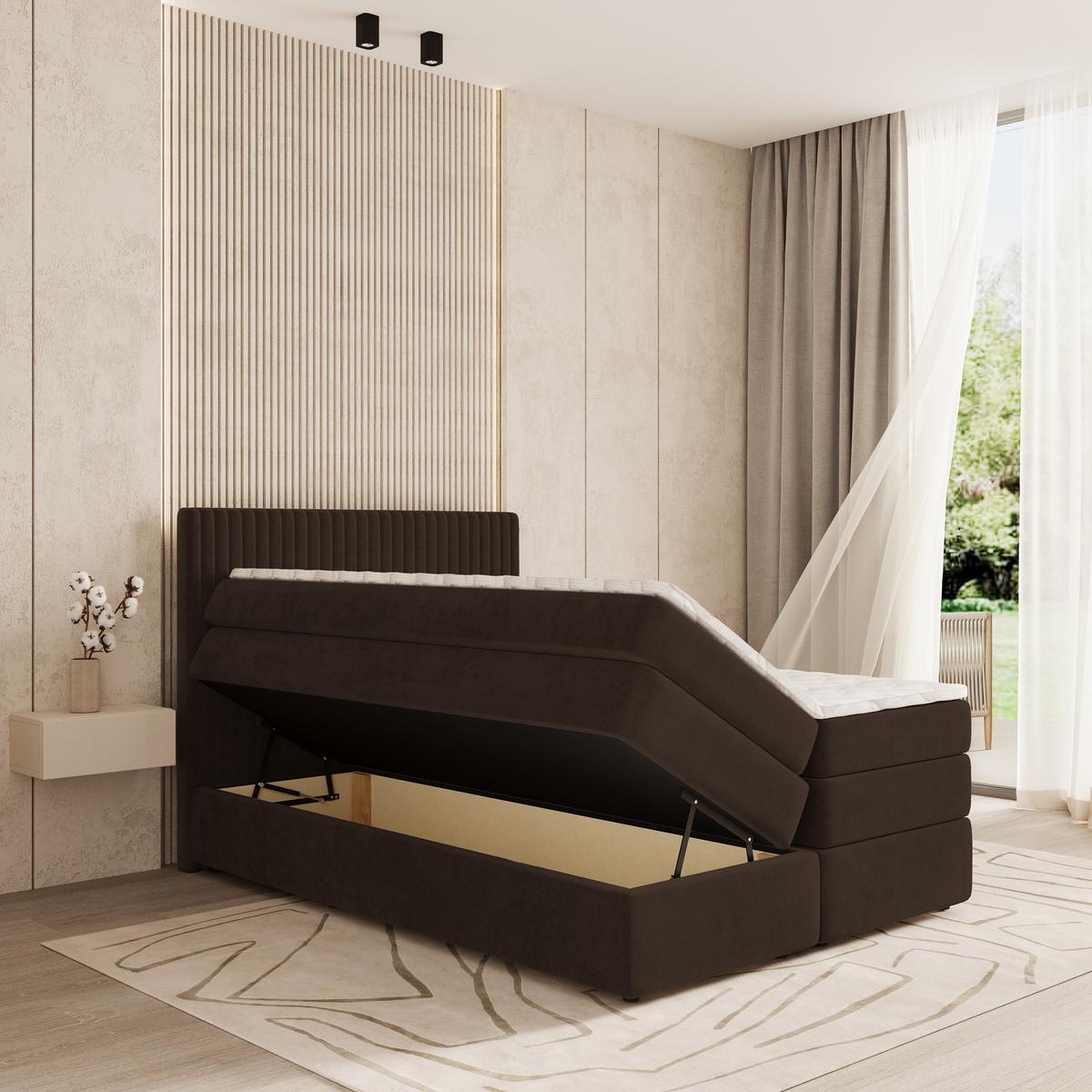 BOXSPRINGBETT FELBIO 160x200 cm mit Matratze und Topper - Braun - Braun, Holz (160/200cm) - MASSENO