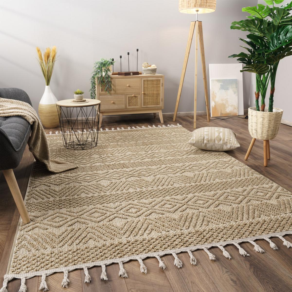 KURZFLORTEPPICH, mit Struktur, Florhöhe 7 mm, Natur, 120 x 160 cm - Beige, Textil (120/160cm) - KADIMA DESIGN
