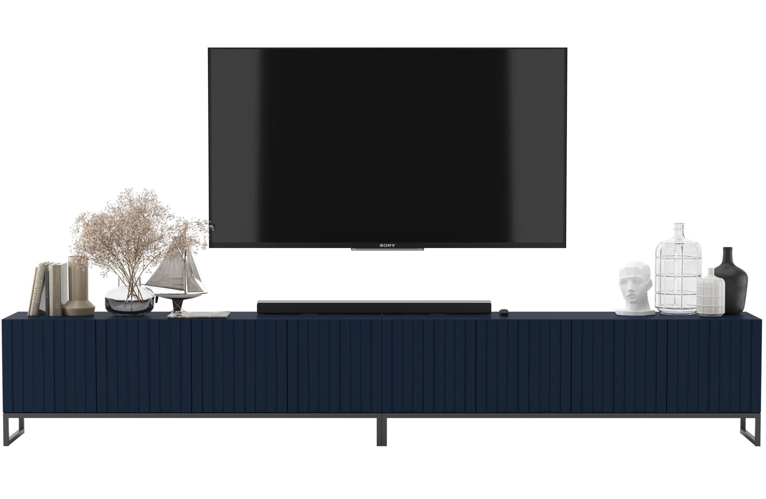 TV-LOWBOARD 2er-Set Elpis Marineblau matt mit schwarzem Metallrahmen 150 cm - Blau/Schwarz, Holzwerkstoff/Metall (300/51.5/36.5cm) - Meble Lindner