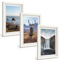 BILDER SET 3er Set - 20x30 cm Weißer Rahmen - Berglandschaften mit einem Wasserfall - Weiß, Kunststoff (20/30cm) - TULUP