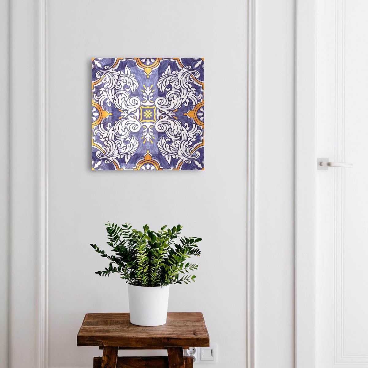 SCHLÜSSELBOX Schwarz 30x30 cm- Türöffnung nach rechts - Pflanzenornament - Blau, Metall (30/30/5cm) - TULUP