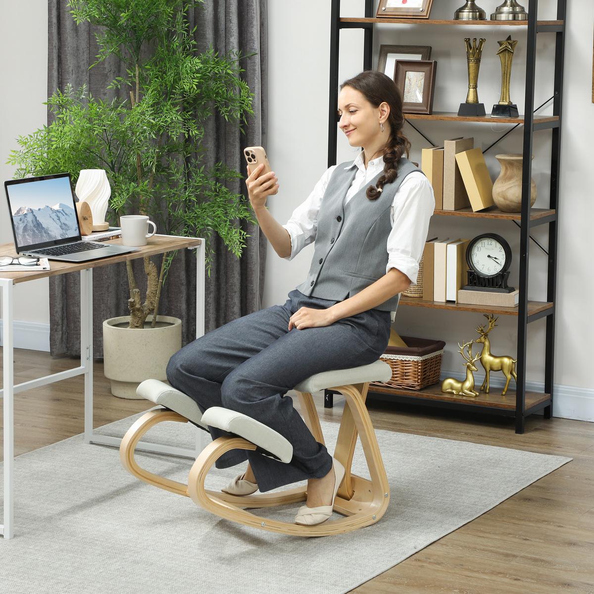 ERGONOMISCHER Kniestuhl, Kniehocker Gesundheitsstuhl für Zuhause, Büro Creme - Creme, Holz/Textil (51/93/84cm) - HOMCOM