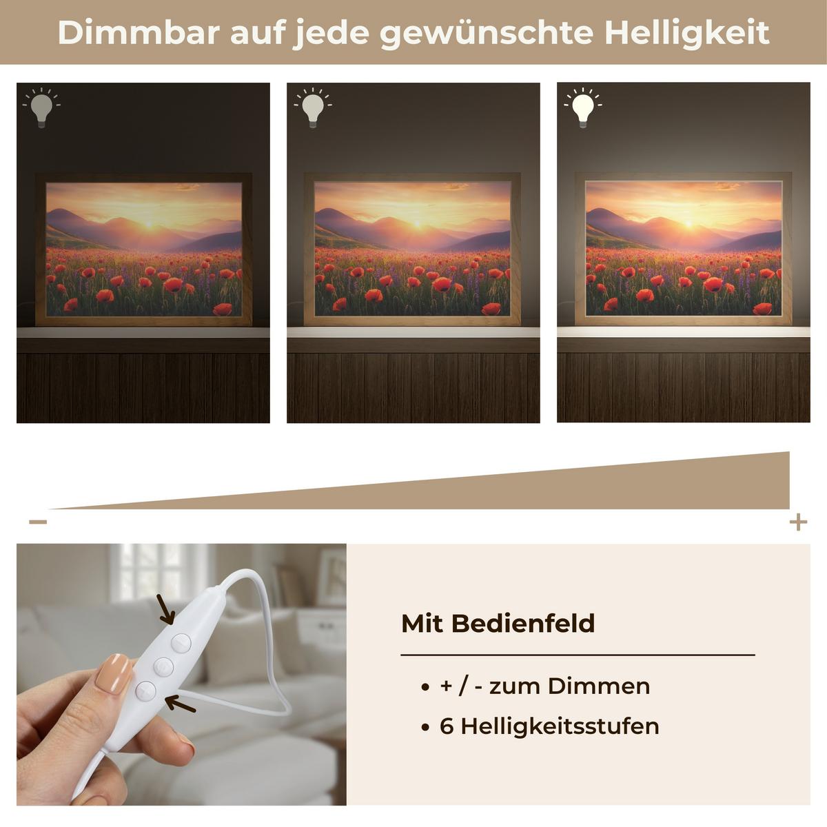 TISCHLEUCHTE Landschaft - Sonnenuntergang - Blumenfeld 30x20 cm - Dunkelblau, Holzwerkstoff (8/30/20cm) - OnlyWow