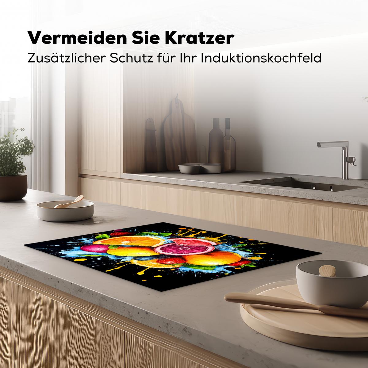 HERDABDECKPLATTE Obst - Graffiti - Bunt - Orange - Erdbeere - Abstrakt Induktionsmatte 71x52 cm - Orange, Kunststoff (71/52/0.2cm) - MuchoWow