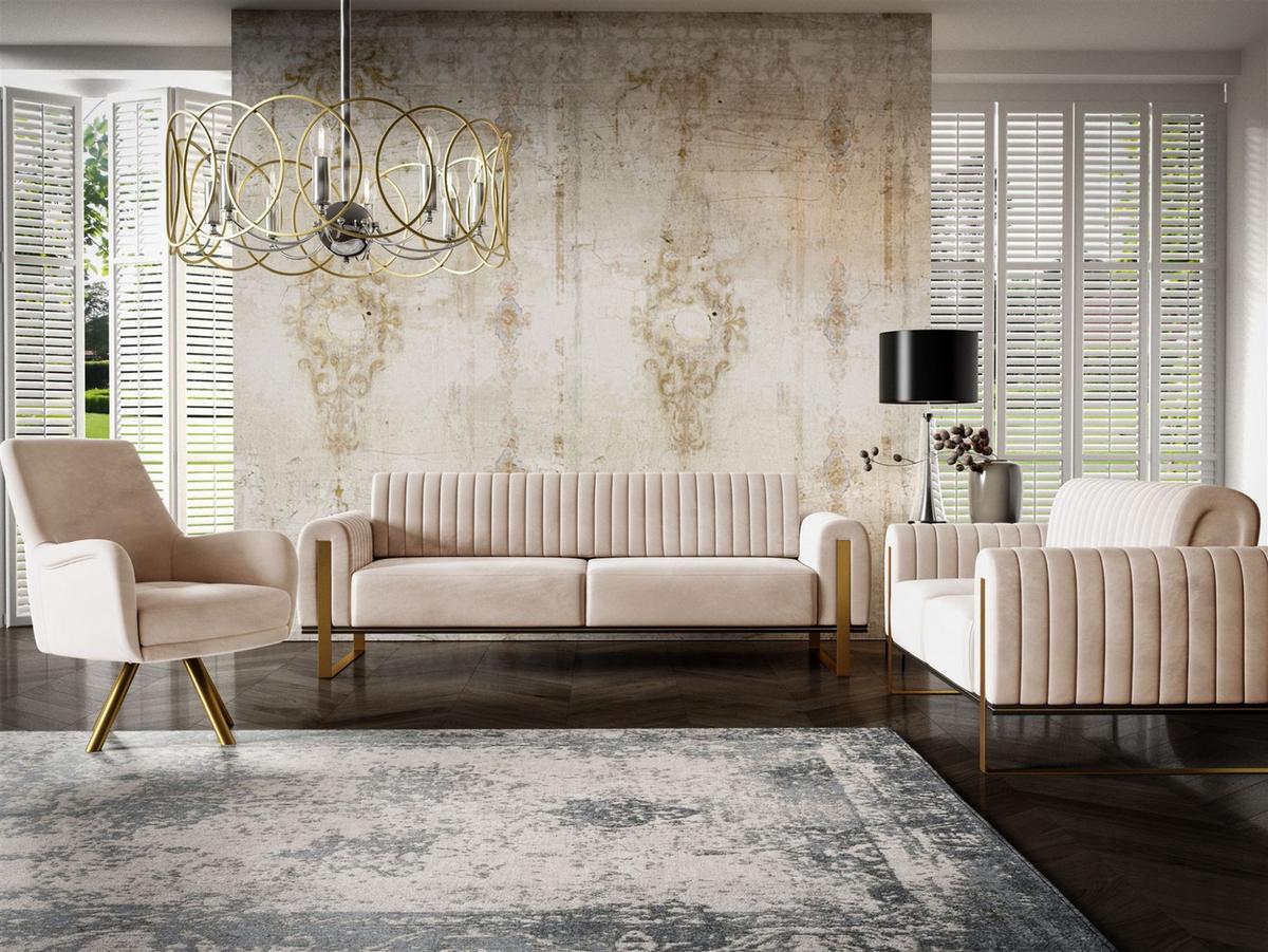 SOFASET Valerie 3-2 Und Drehsessel - Beige, Holzwerkstoff/Textil (228/79/90cm) - Fun Möbel