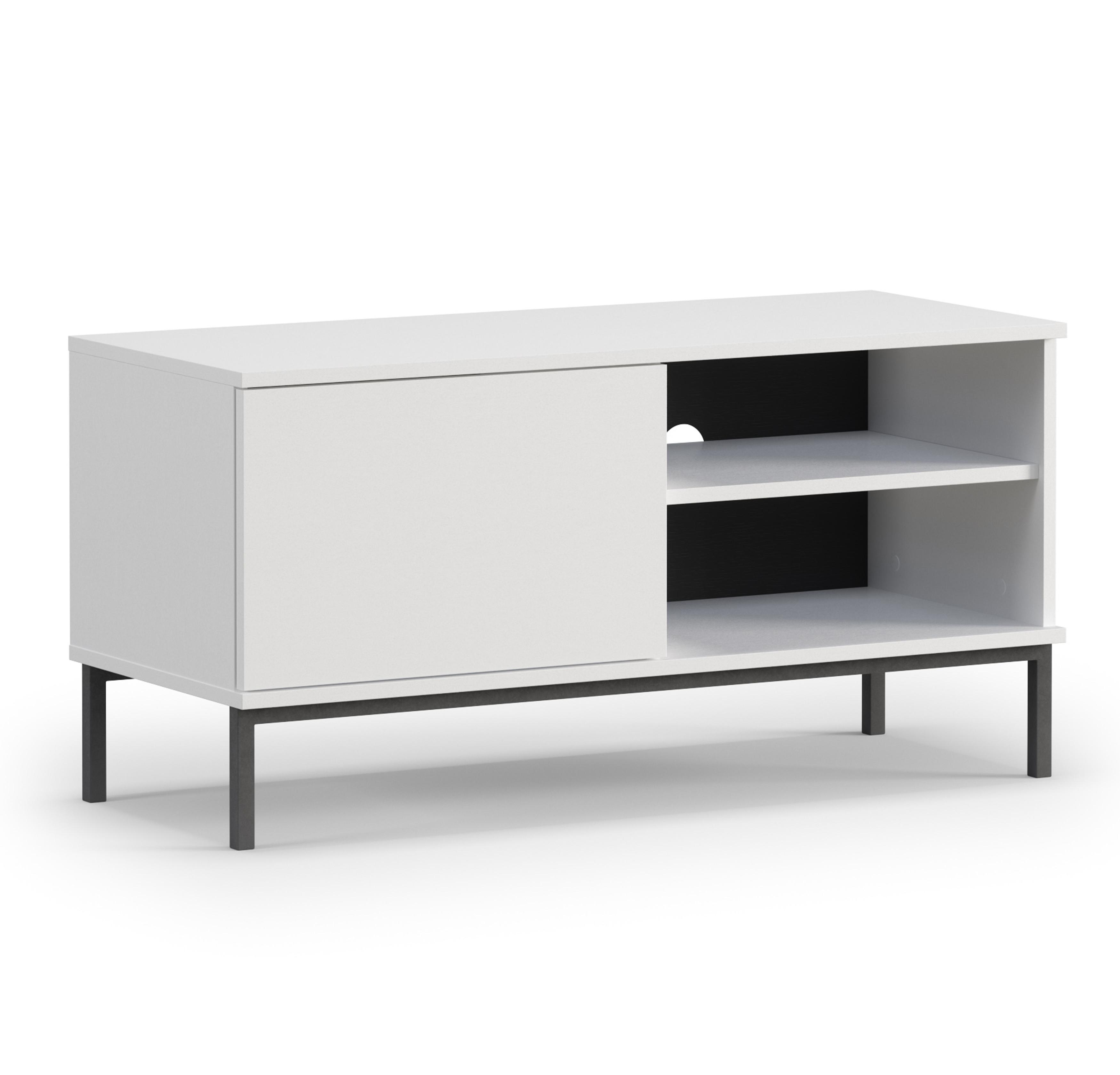 LOWBOARD Queba 1T Weiß 100/50/41 cm – kompaktes TV Lowboard weiß - Schwarz/Weiß, Holzwerkstoff (100/50/41cm) - AX Living