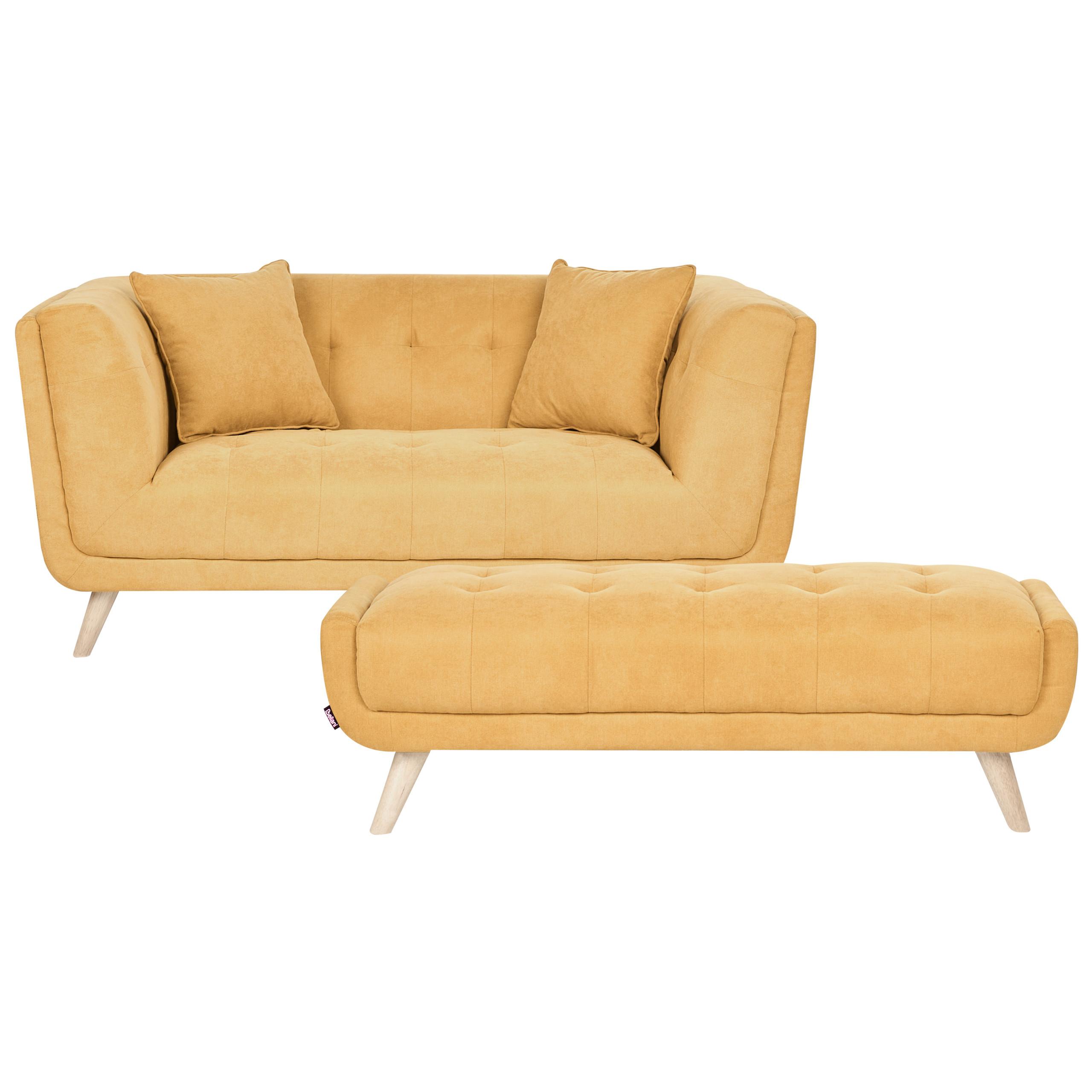 2-SITZER-SOFA Stoff Senfgelb mit Ottomane Habo - Hellbraun, Textil (176/78/72cm) - Beliani