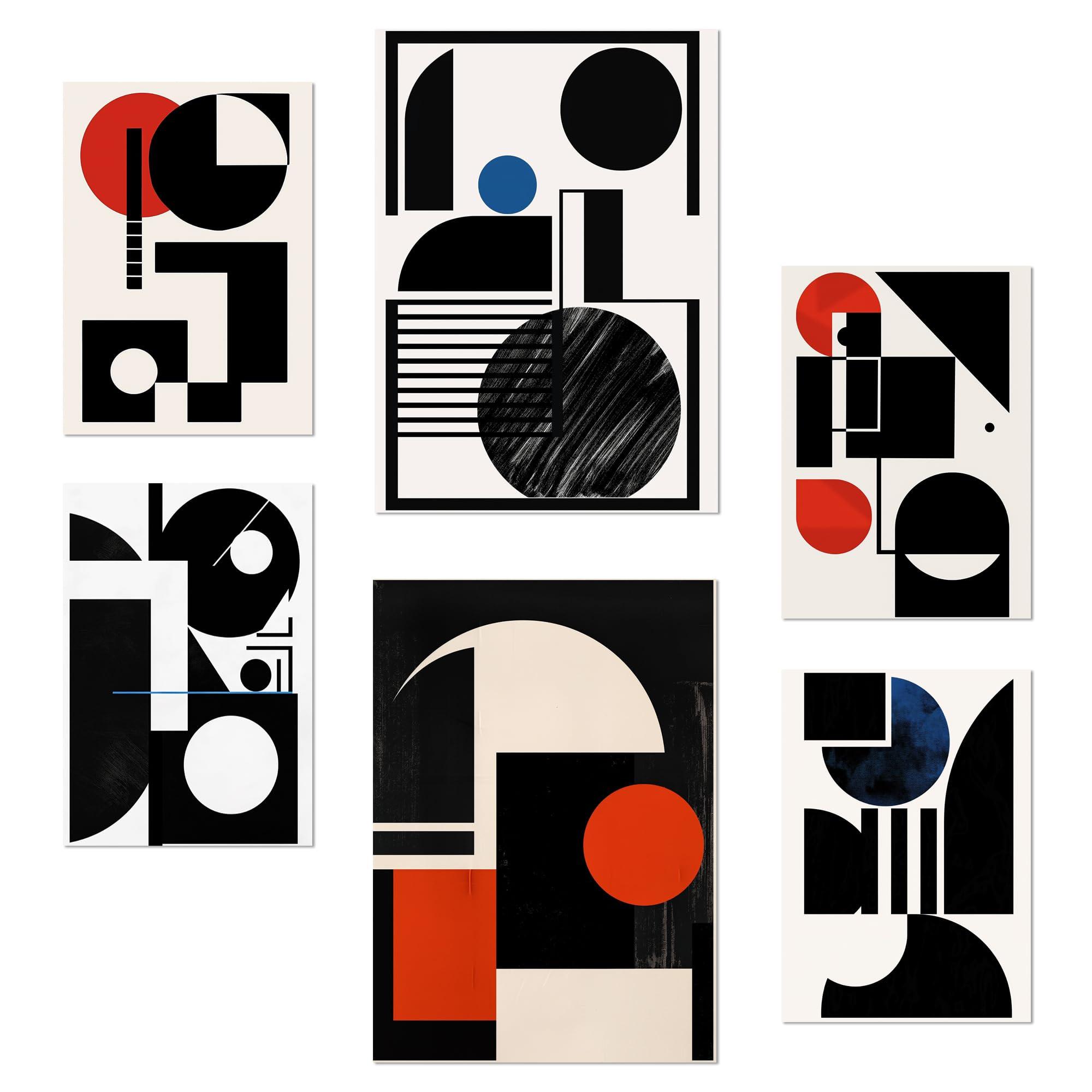 POSTER Set Mit 6 Bauhaus Blau Rot Schwarz A3 & A4 Rahmenlos - Klar, Papier (29/3cm) - Nacnic