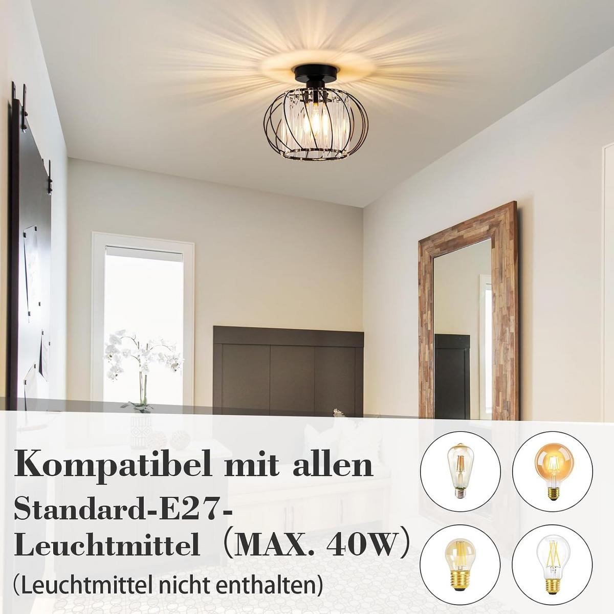 DECKENSTRAHLER Flammel 21/25/25 cm - Schwarz, Metall (21/25/25cm) - ZMH