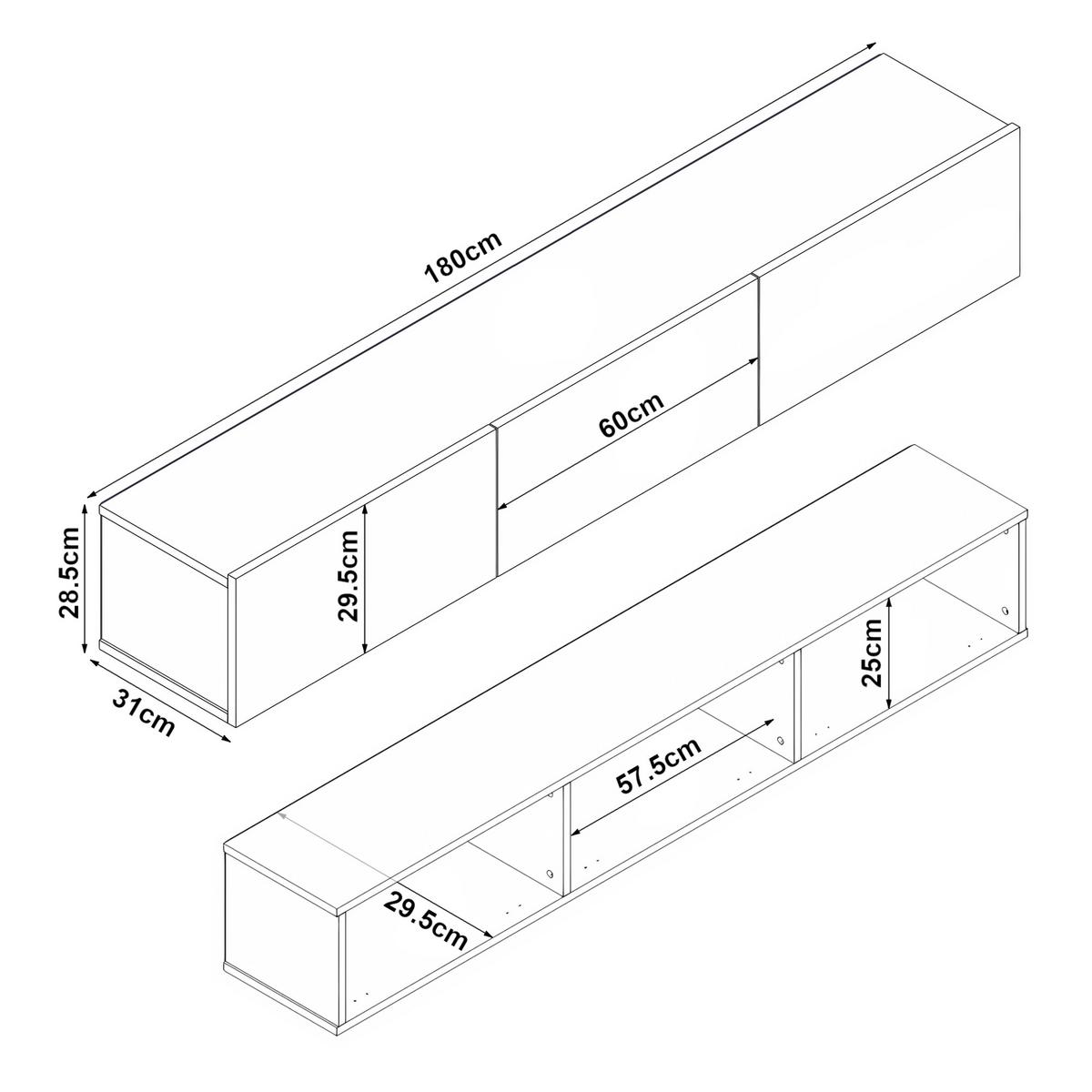TV-ELEMENT Vihti - Weiß, Holzwerkstoff (180/29.5/31cm) - [en.casa]