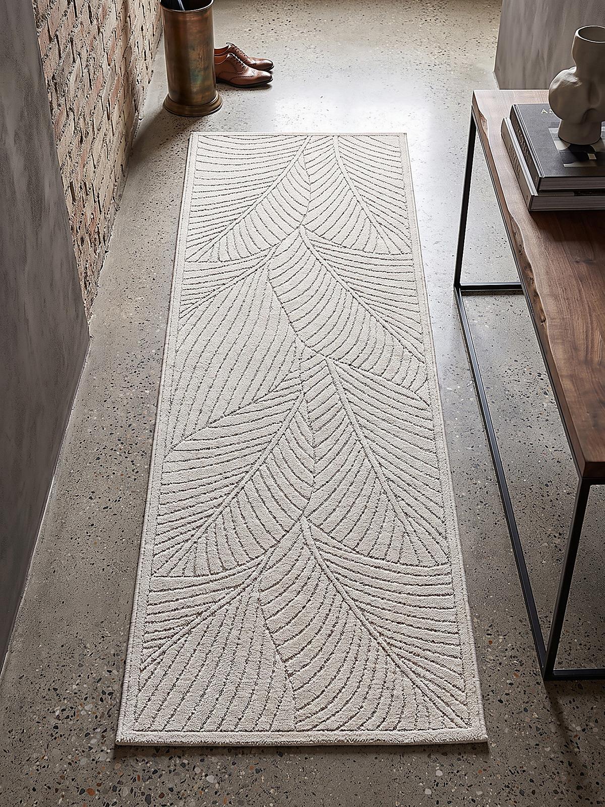 LÄUFER Outdoor, Fußbodenheizung-geeignet, mit Blattmotiv, ENGADIN in Creme, 80 x 150 cm - Creme, Textil (80/150cm) - KADIMA DESIGN