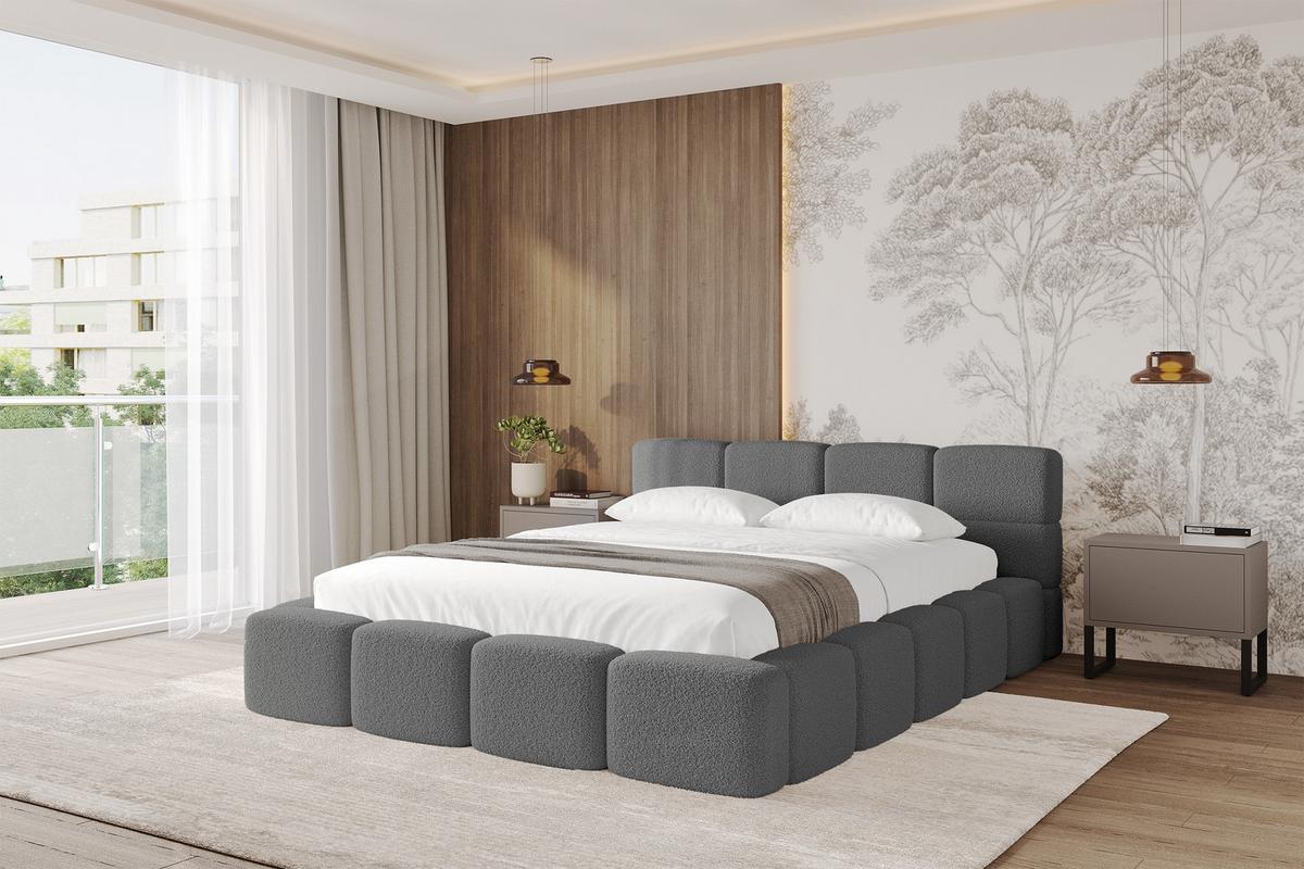 POLSTERBETT mit Bettkasten und Lattenrost, Bett mit Matratze H3/H4, Kopfteil, Boxbett, Doppelbett mit Stauraum - NATA-v1 160x200 Grau - Grau, Holzwerkstoff/Textil (160/200cm) - ALTDECOR