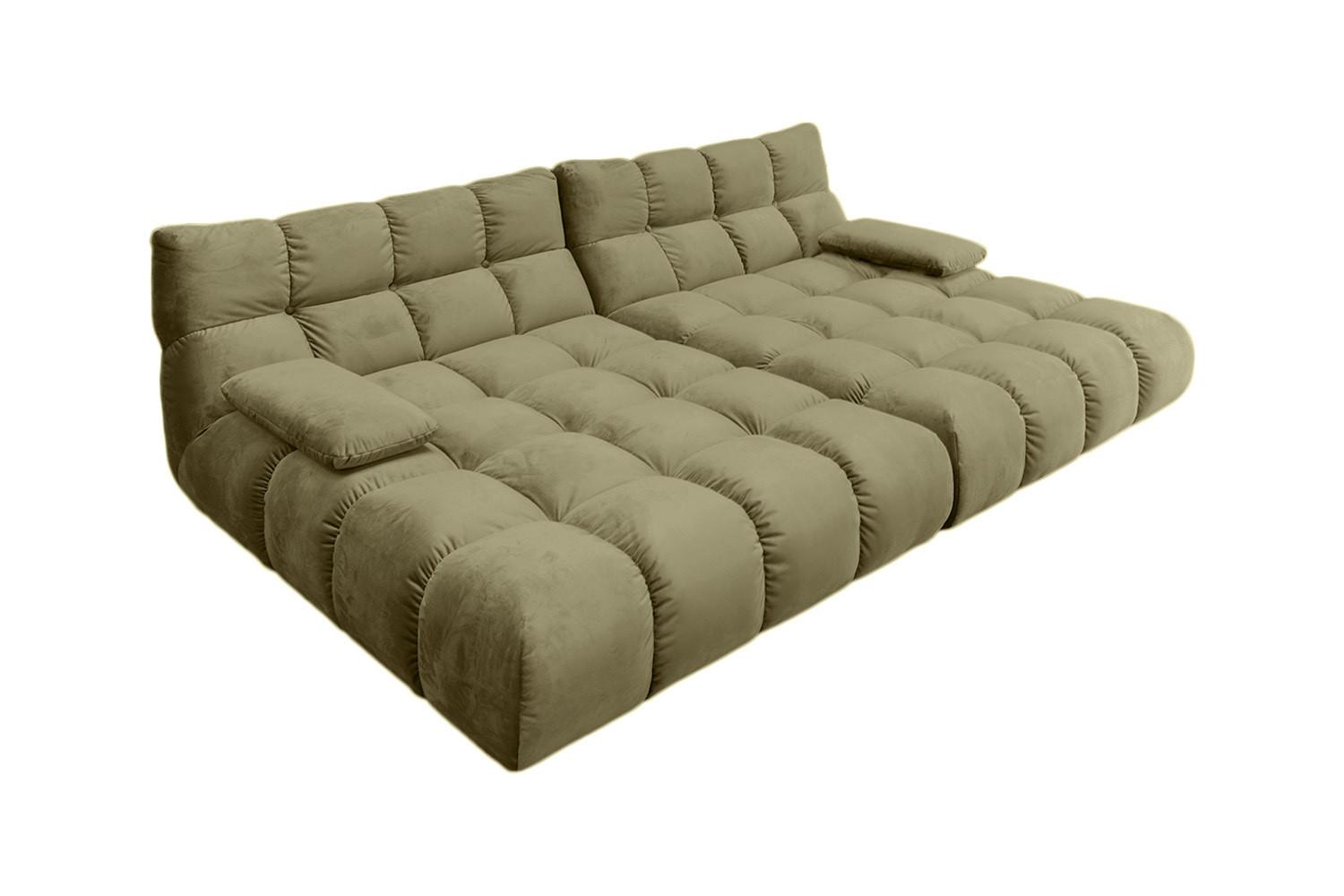 BIG SOFA VIVIEN Grün Velvet - Schwarz/Olivgrün, Kunststoff/Textil (296/85/178cm) - KAWOLA