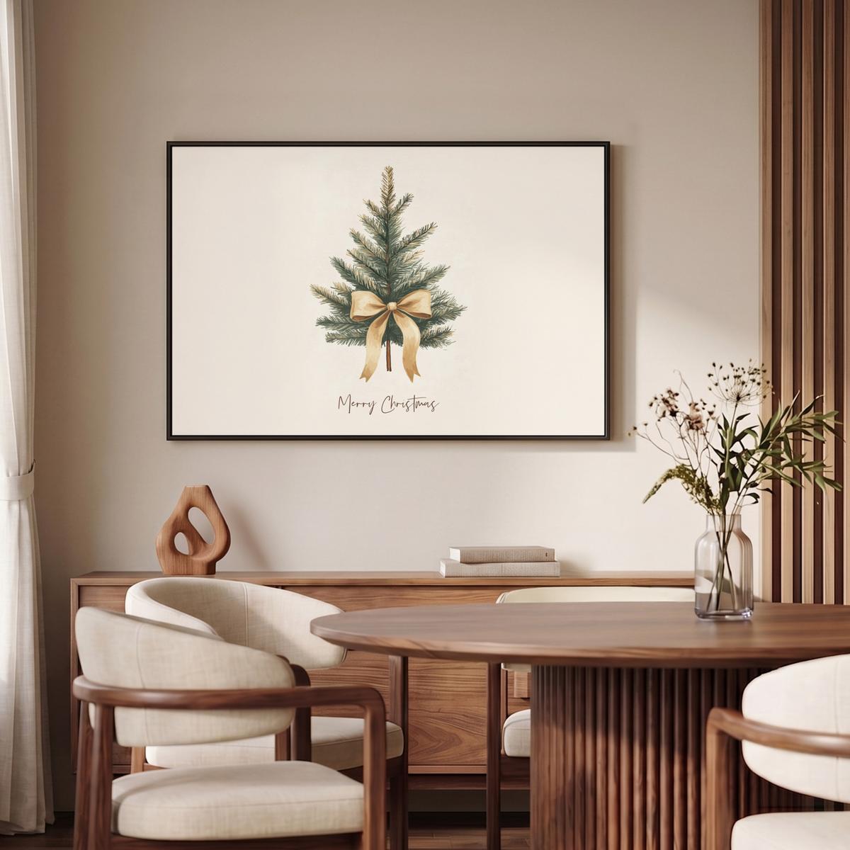 LEINWAND Bilder mit Rahmen - Weihnachtsbaum - Weihnachten - Frohe Weihnachten - Beige - 90x60 - Sandfarben, Textil (90/60cm) - MuchoWow