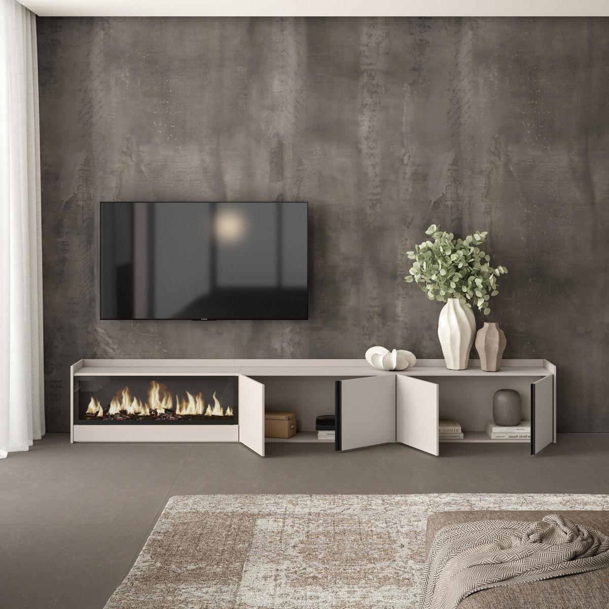 LOWBOARD, Beige, 315/35/50cm, Kamin mit Feuereffekt XXL - Beige, Holzwerkstoff (315/50/35cm) - Skraut Home