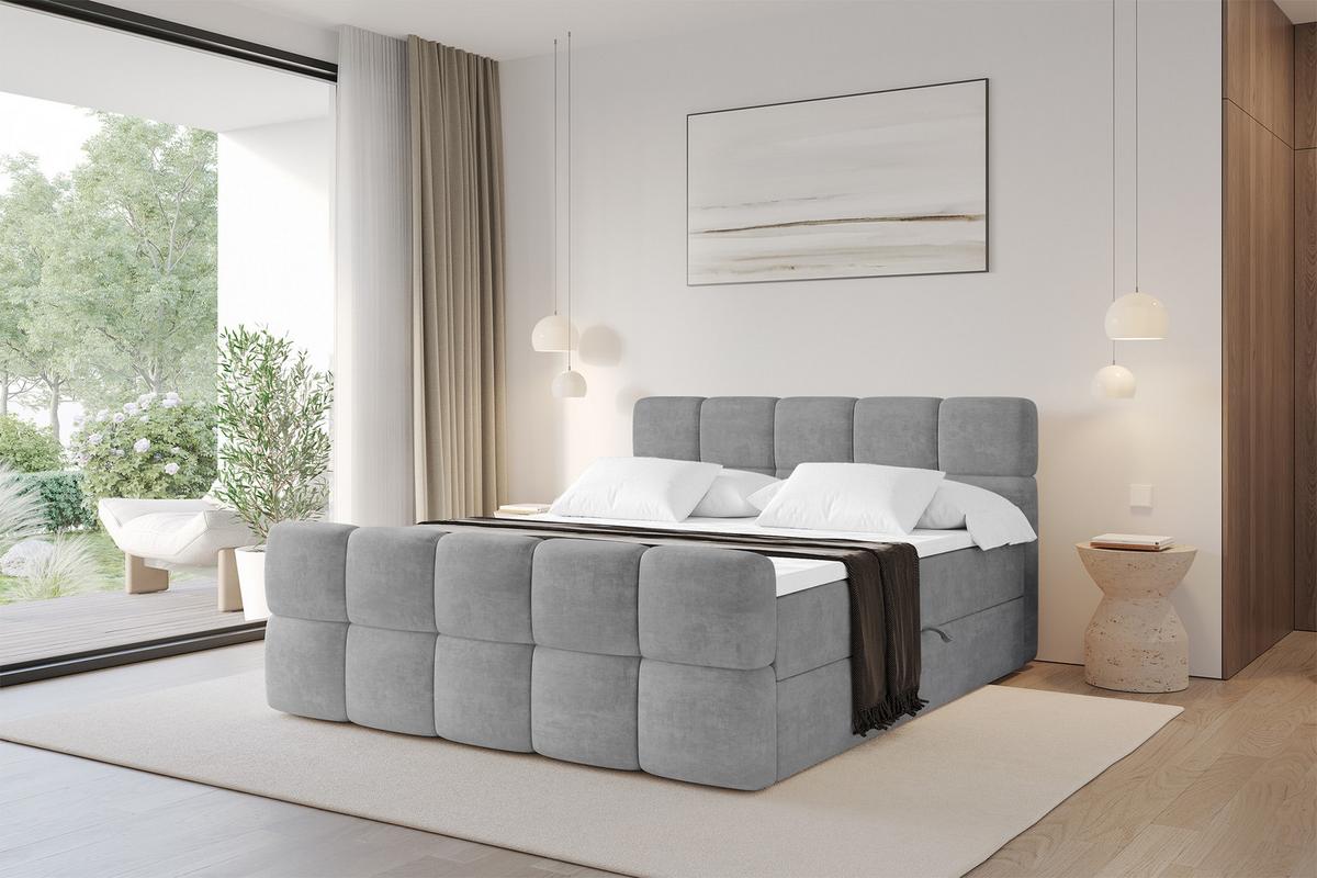 BOXBETT mit Matratze H4 - FAMA-Z - 160x200 cm Grau Monolith - Graphitfarben, Holzwerkstoff - ALTDECOR