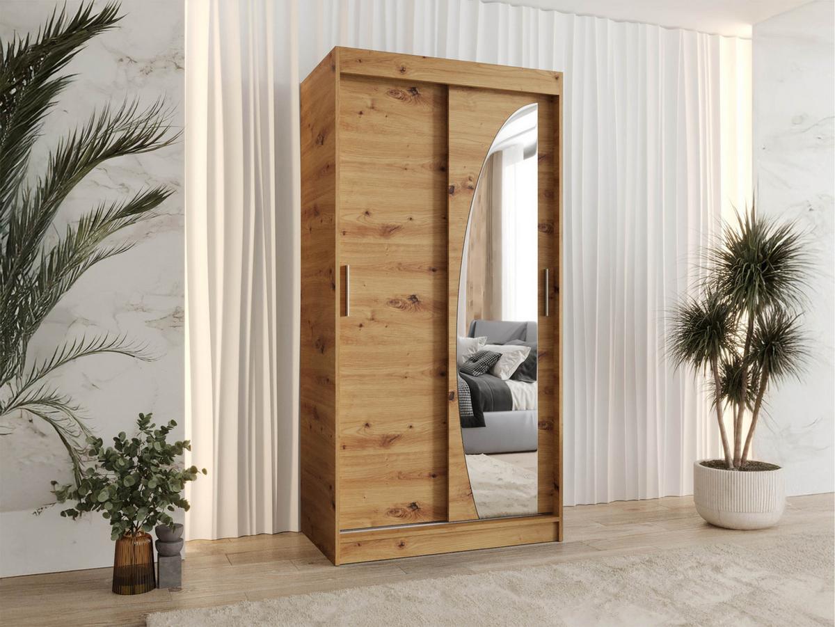 SCHWEBETÜRENSCHRANK Wika 100 cm - Silberfarben/Eiche Artisan, Holzwerkstoff/Kunststoff (100/200/62cm) - MIRJAN24
