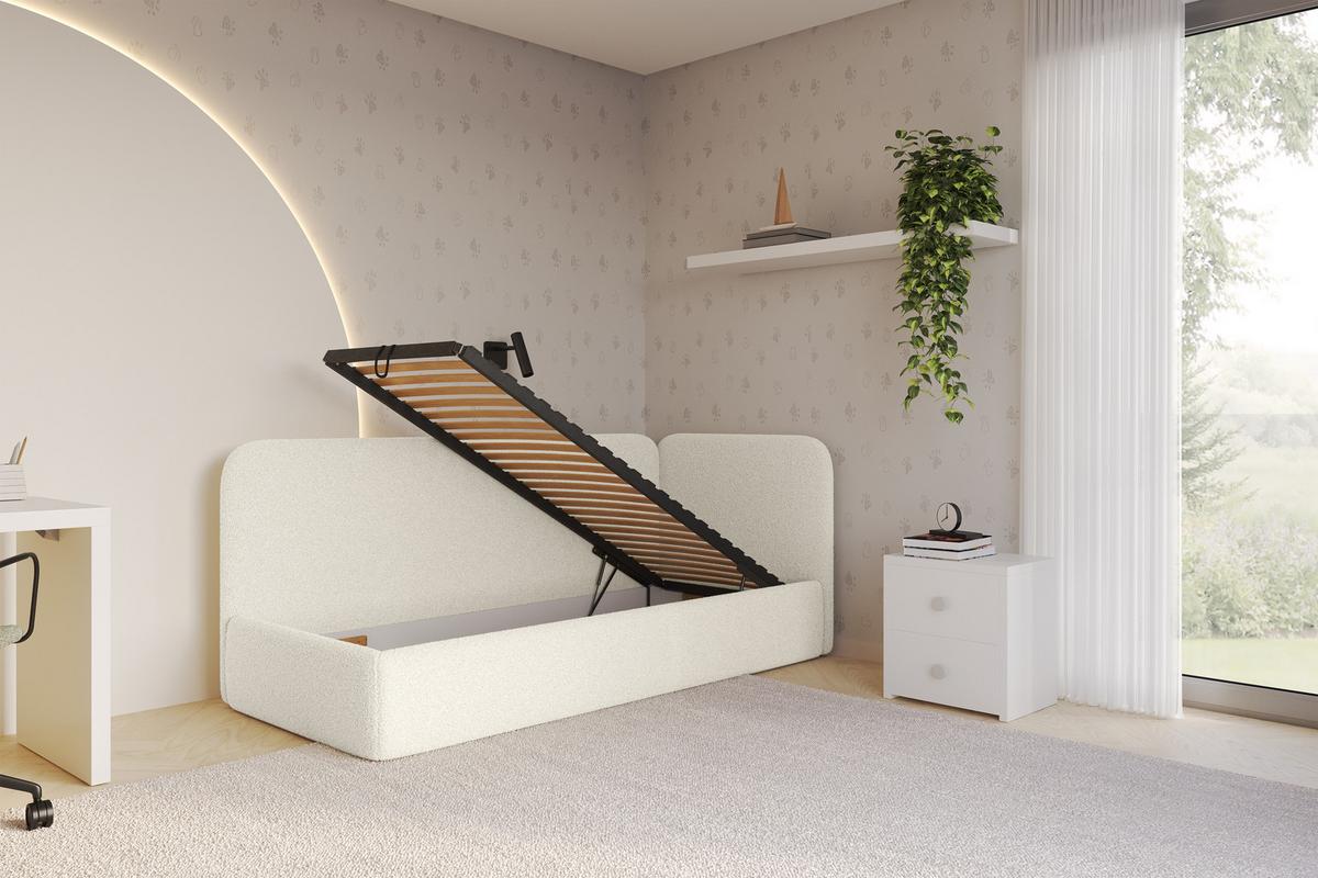 EINZELLBETT Jugendbett mit Bettkasten und Matratze H3/H4, Links - ELSY 80x200 Beige - Champagner, Holzwerkstoff/Textil (80/200cm) - ALTDECOR