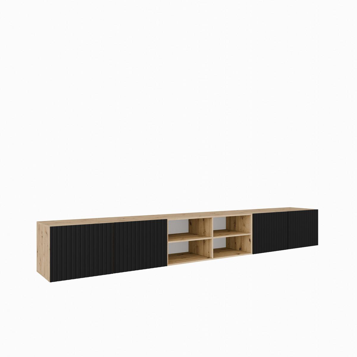 LOWBOARD LIVO 300/41/40 cm, Hängender TV-Schrank Eiche Artisan - Schwarz/Eiche Artisan, Holzwerkstoff (300/41/40cm) - MASSENO