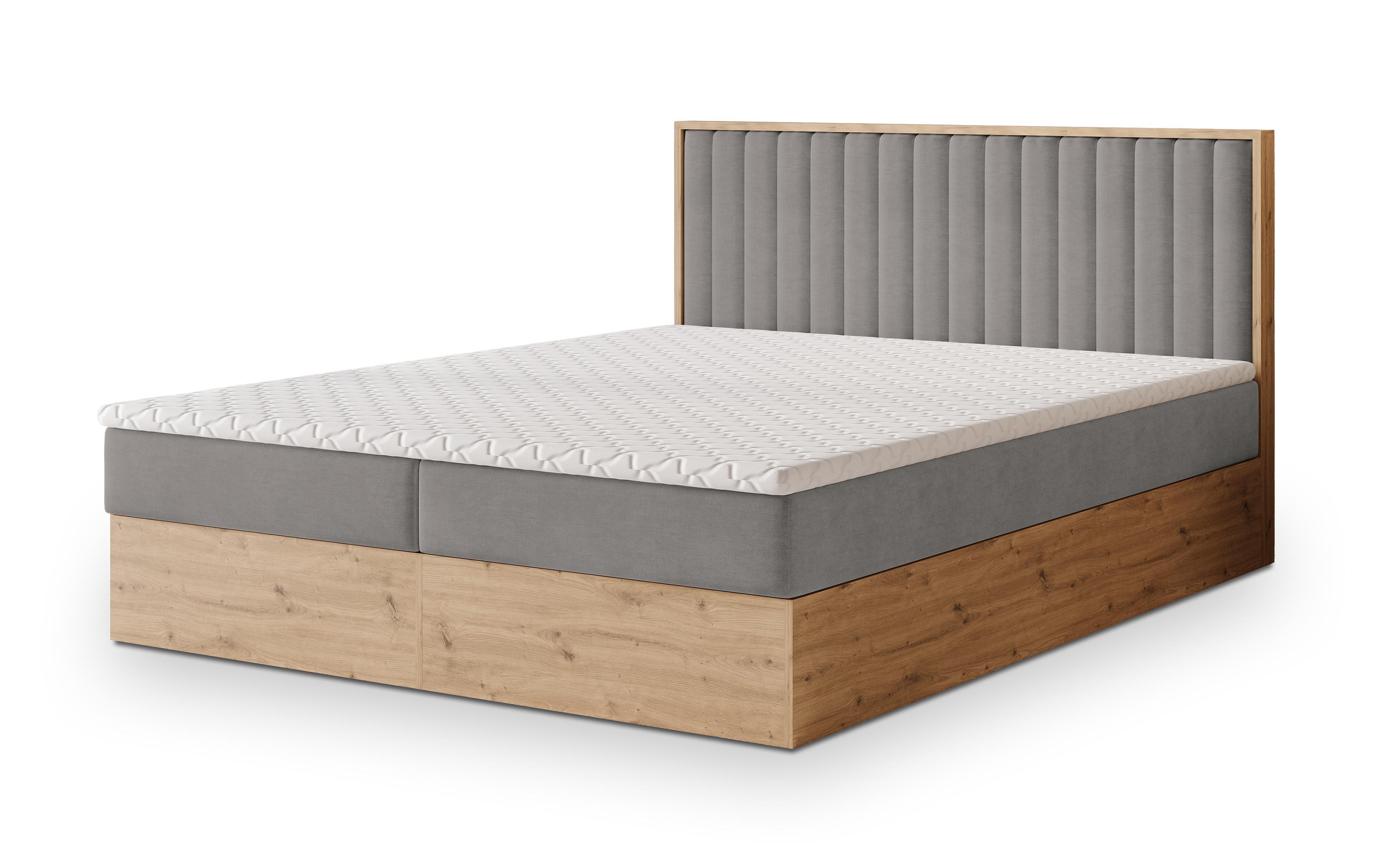 BOXBETT VARELI 140x200 cm mit Matratze und Topper - Grau - Grau, Holz (140/200cm) - MASSENO