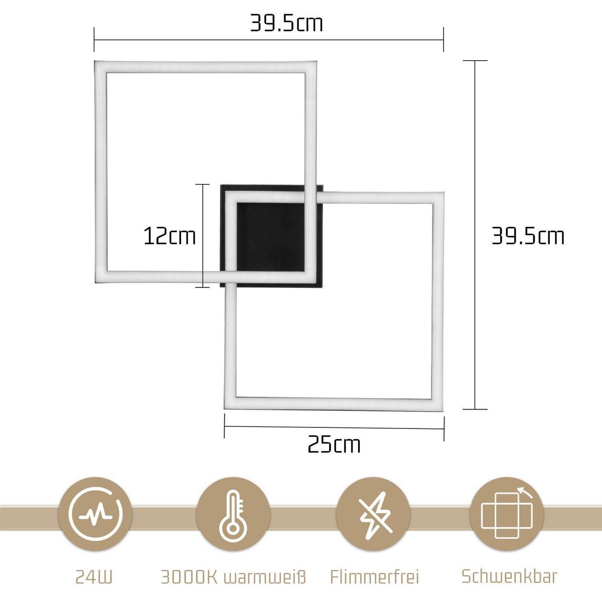 LED-DECKENLEUCHTE Krause 39.5/39.5/6.7cm - Schwarz, Kunststoff (39.5/39.5/6.7cm) - Nettlife