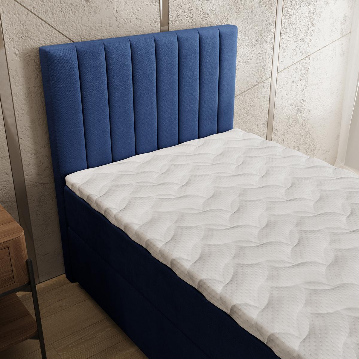 BOXBETT BRESEL 80 80x200 cm mit Matratze und Topper, H2+H3 - Blau - Blau, Holz (80/200cm) - MASSENO