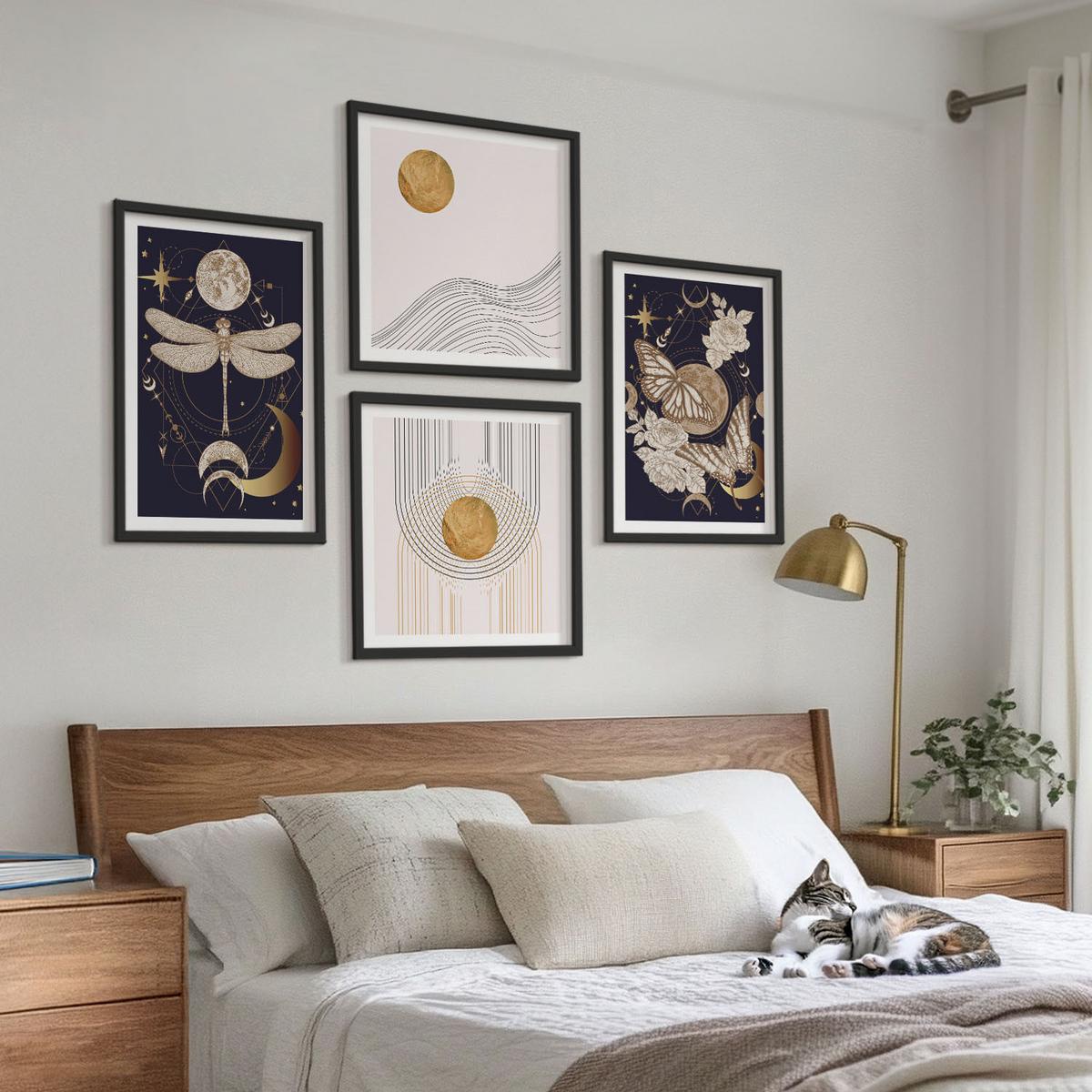 BILDER SET 4er Set - 50x50 cm & 40x60 cm Schwarzer Rahmen - Naturmotive mit dem Mond - Schwarz, Kunststoff (50/50cm) - TULUP