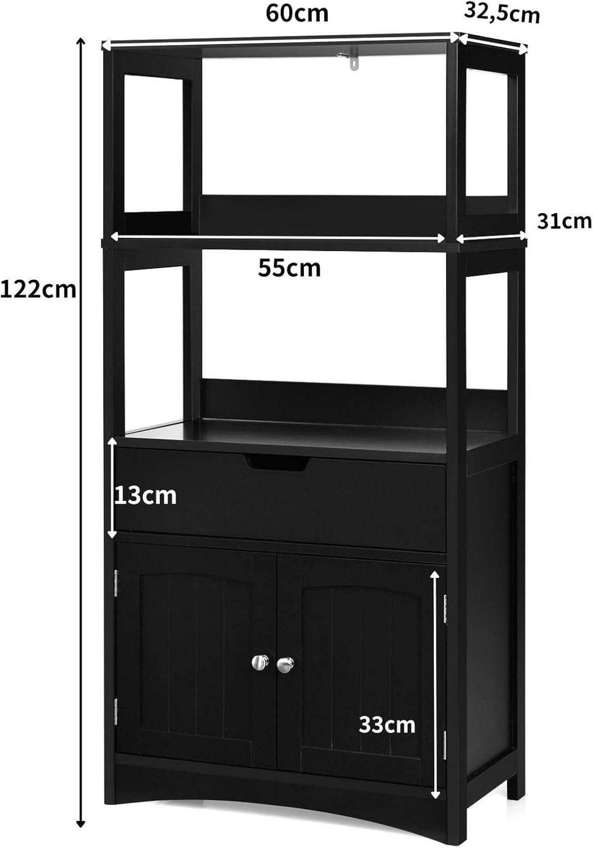 HOCHSCHRANK Schwarz - Schwarz, Holz (61/122/33cm) - COSTWAY