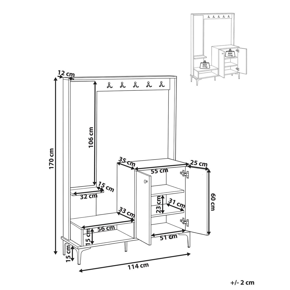 FLUR-SET Hellbraun Broome - Hellbraun/Schwarz, Holzwerkstoff (114/170/35cm) - Beliani