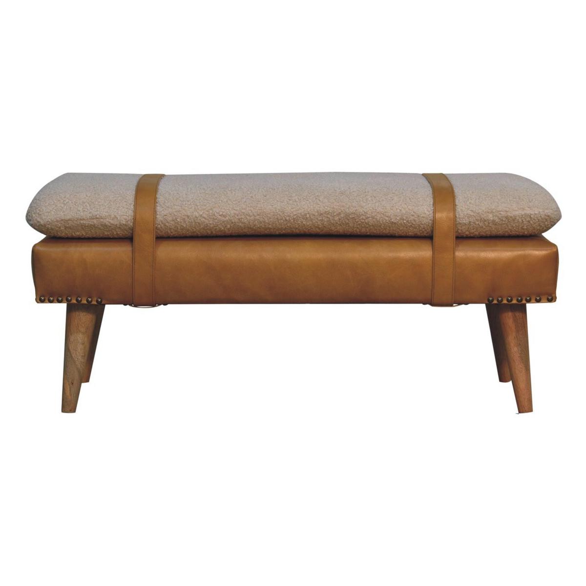 HOCKERBANK Boucle Büffelleder Tan - Braun, Leder/Holz (35/40/90cm) - Artisan Furniture