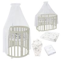 BABYBETT OLIVE OVAL 7in1 mit Matratze und Himmelset - Olivgrün/Weiß, Holz/Textil (73/125cm) - waldin