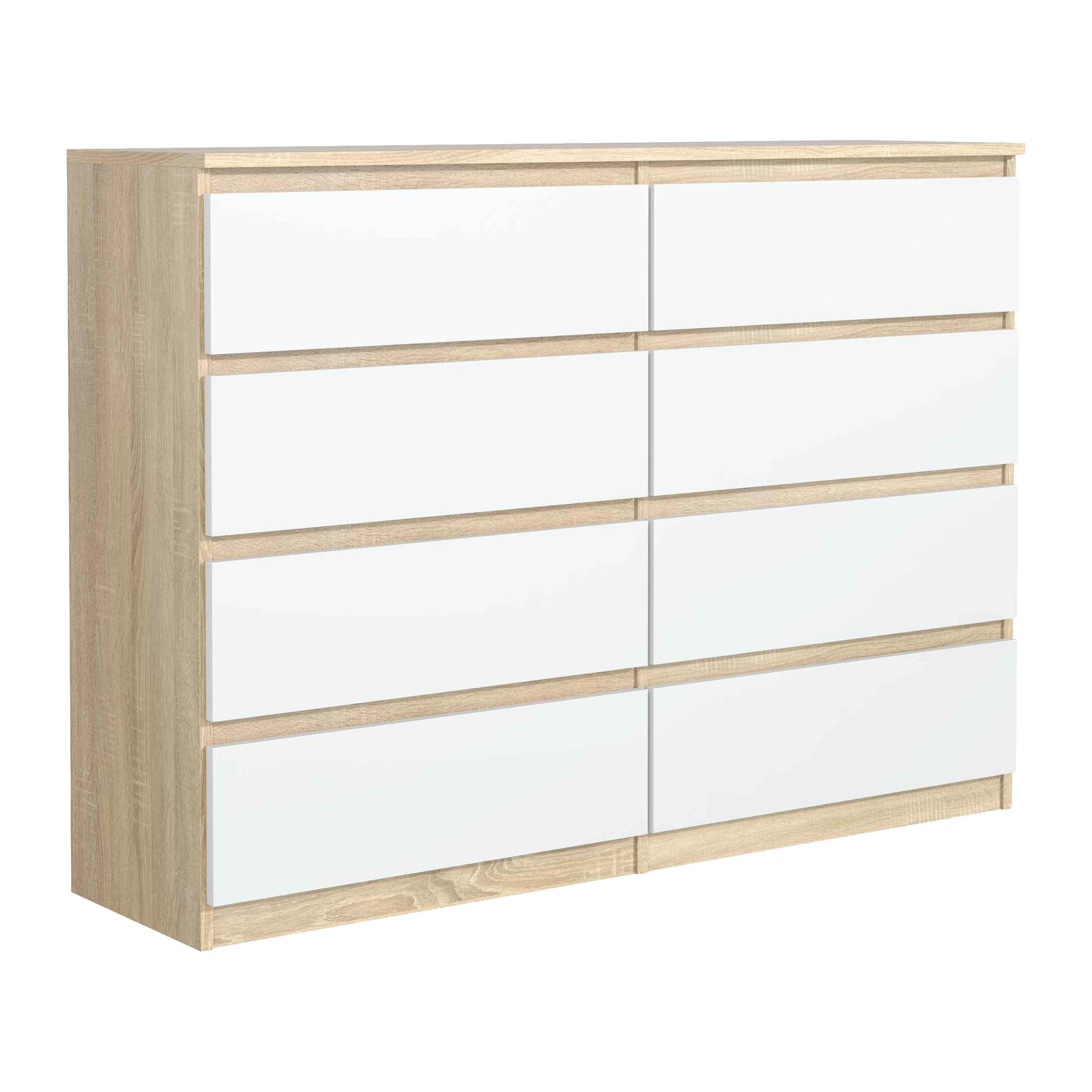KOMMODE NUDO 120/101,5/39cm mit 8 Schubladen Türen Sonoma Eiche - Weiß/Sonoma Eiche, Holzwerkstoff (120/101.5/39cm) - MASSENO