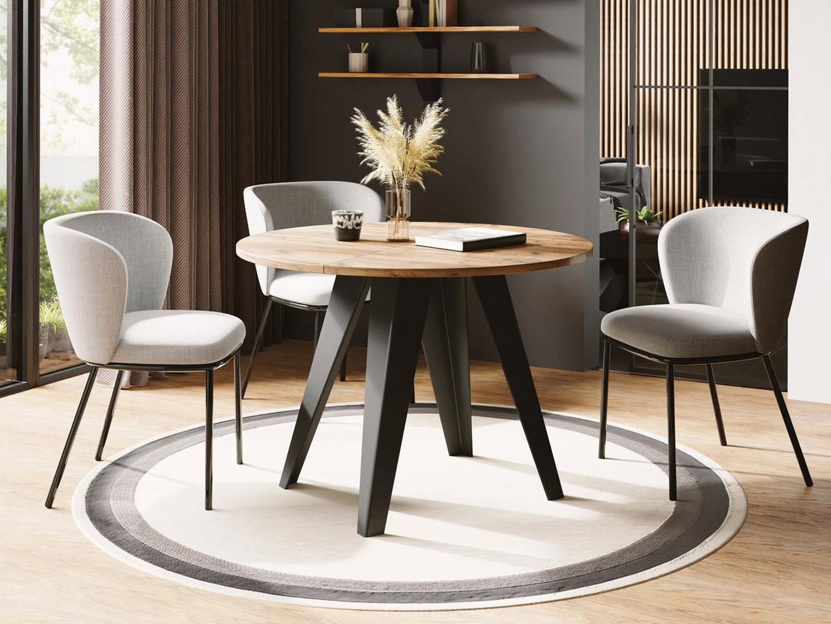 ESSTISCH Glory runder ausziehbarer, Craft Eiche 100-140/100/76 cm - Eiche Wotan/Schwarz, Holzwerkstoff/Metall (100/140/76cm) - WFL GROUP